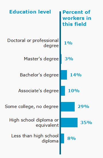 Chart. Percent of workers in this field by education level attained