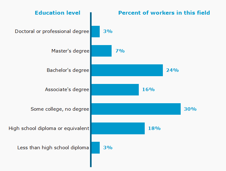 Gráfico. Por ciento de los trabajadores en este campo por el nivel educativo alcanzado 