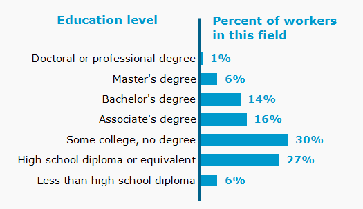 Chart. Percent of workers in this field by education level attained