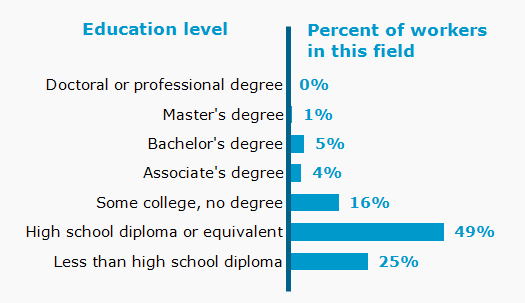 Chart. Percent of workers in this field by education level attained