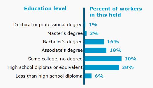 Chart. Percent of workers in this field by education level attained